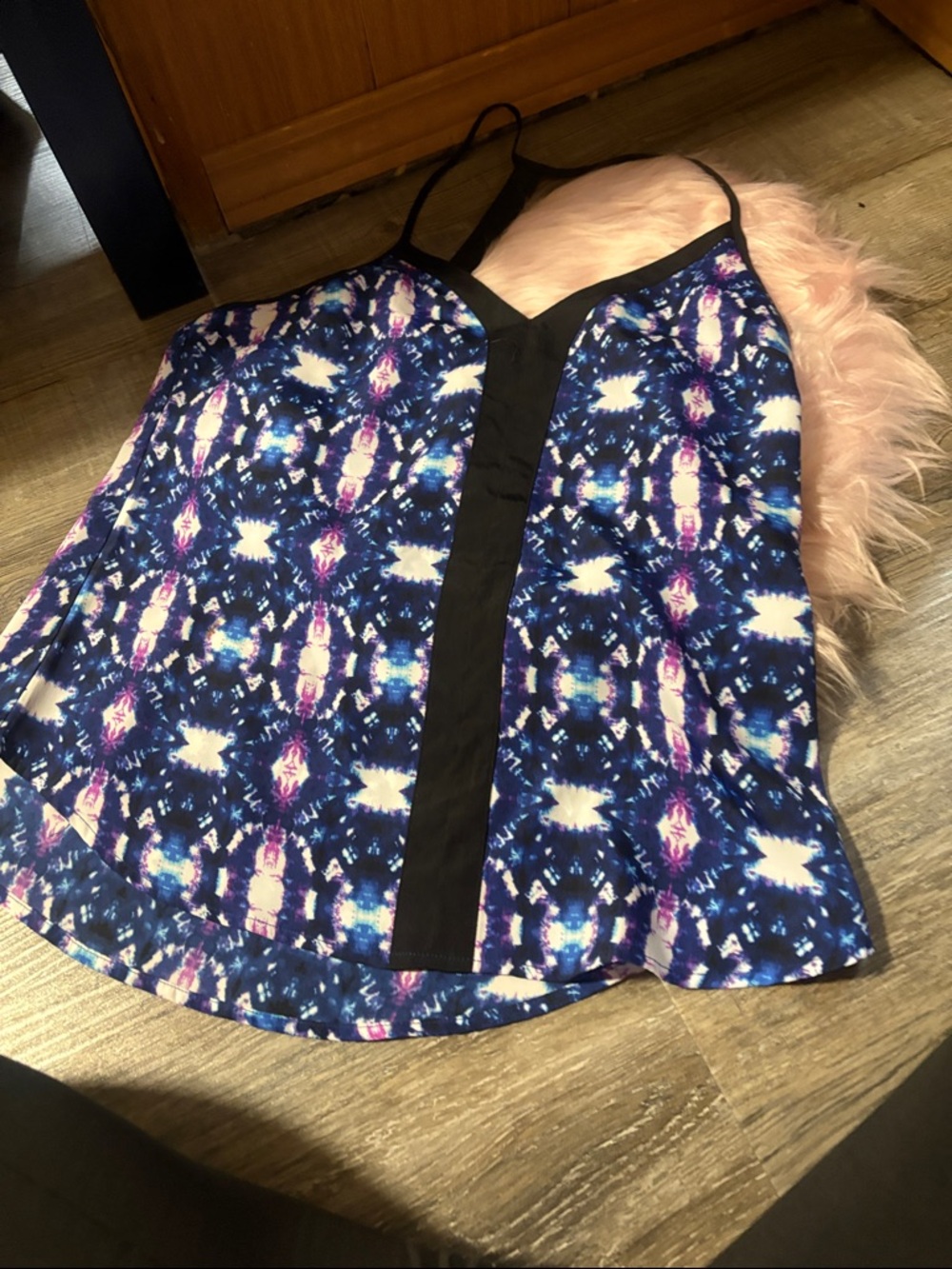 Forever 21 Blue Navy Purple Patterned Cami with Black Trim